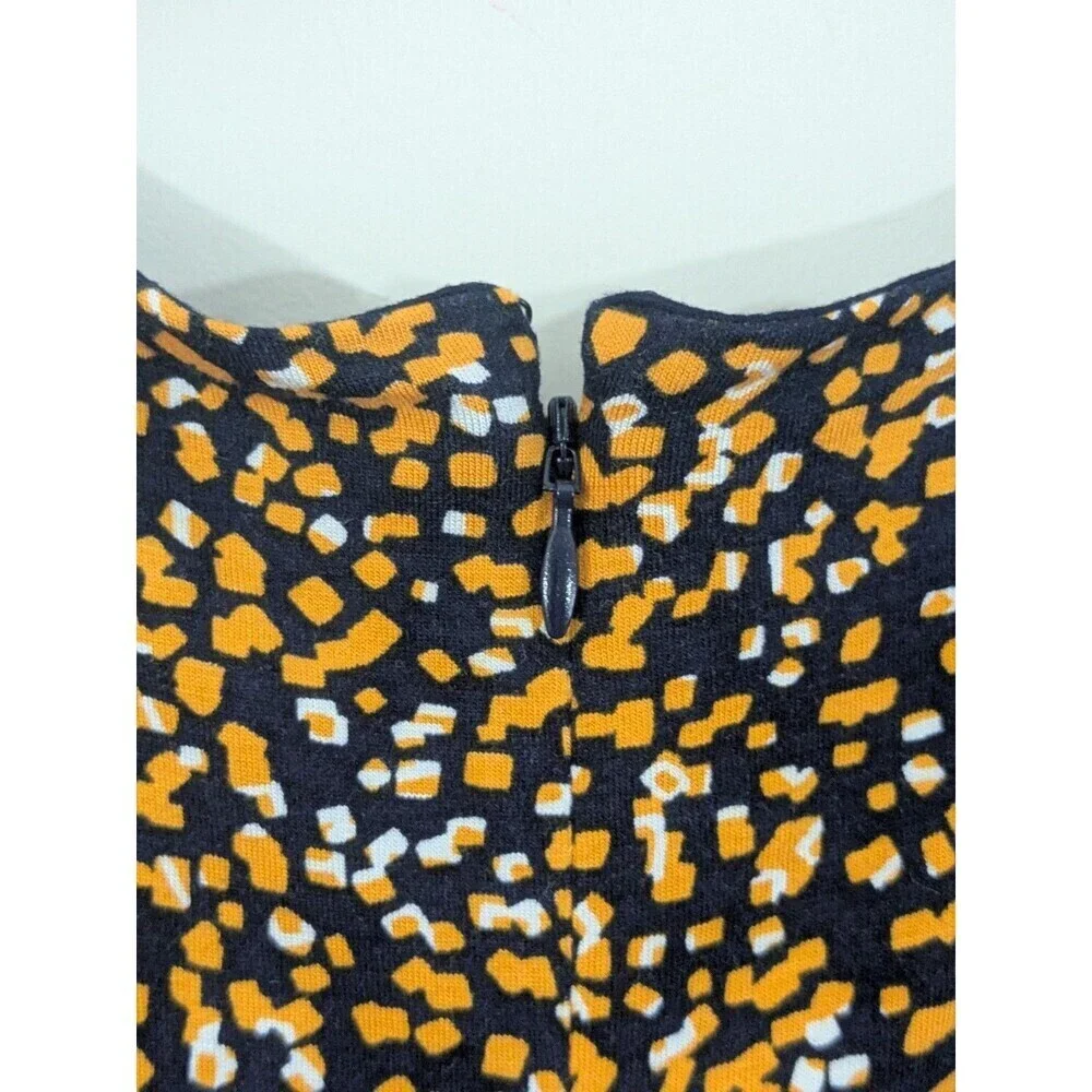 Hobbs Long Midi Samantha Dress Half Sleeve Full Pattern UK14 US M Orange Navy